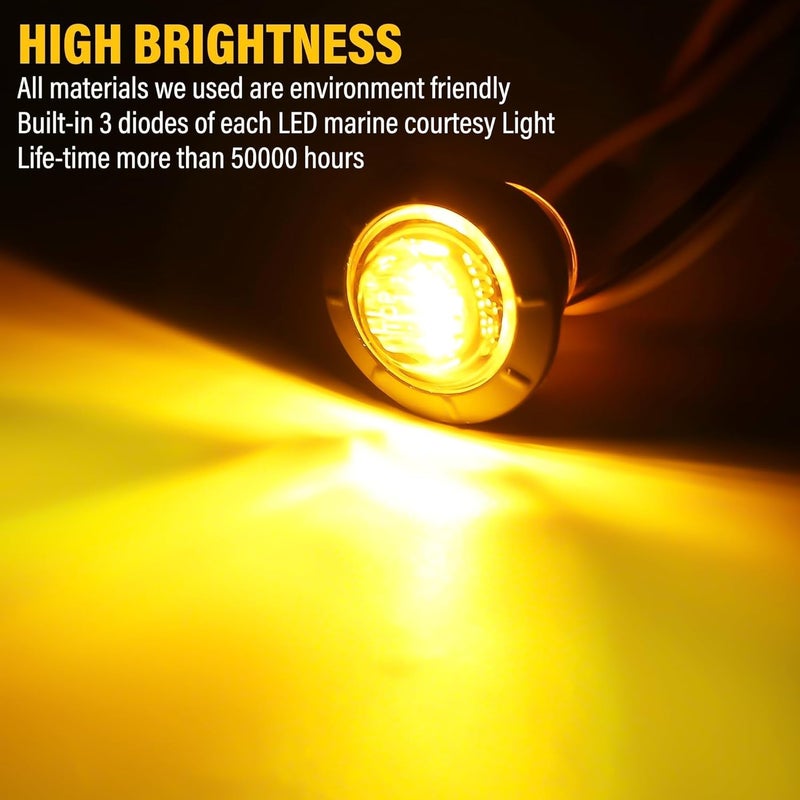 ALFU 20pcs 3/4" Round LED Trailer Side Marker Clearance Lights Front Rear Signal Marker Indicators Tail Light Waterproof for Boat Lorry Truck Pickup Bus RV Car Bus Van （Amber&Red） - Image 4